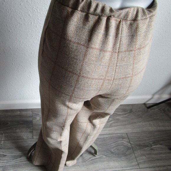 1970s brown faux wool slacks with elastic waist. Plaid, used condition. - Picture 4 of 12